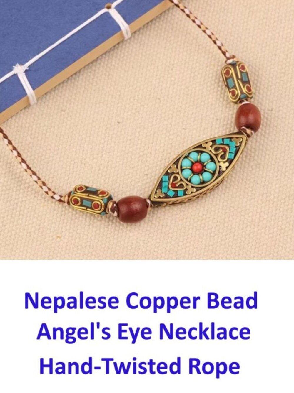 Nepalese Copper Bead Angel's Eye Necklace Hand-Twisted Rope